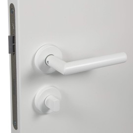Gedotec Door Handle Set Stainless Steel Door Fitting White Matt Door Handle Room Door on Round Rosette – CHAPO Toilet Toilet Door Handle Vintage for Interior Doors 1 Set Rosette Set L-Shape Including Screws