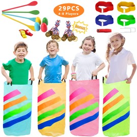 29PCS Potato Sack Race Bags, Egg and Spoon Race, Carnival Games 3-Legged Relay Race Bands, Outdoor Games for Kids and Adults (with Game Prizes & Whistles), Outside Yard Lawn Birthday Party Games