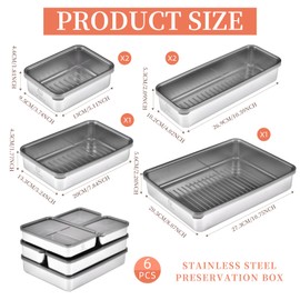 UPTRUST 6 Pack Bacon Cheese Container for Refrigerator, Stainless Steel Meat Container, Dishwasher Safe Storage Containers with Lids for Fridge, 4 Sizes