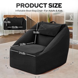 HABUTWAY Inflatable Bean Bag Chairs for Adult Blow up Chair Portable Inflatable Bean Bag Couch w/Electric Air Pump,Handle & Side Pocket for Movie Night Reading Gaming Living Room - Black