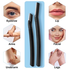 6 PCS Black Eyebrow Razor Set Face Razor for Women and Men, Multipurpose Dermaplaning Tool, Eyebrow Hair Trimmer, Face Shaver with Protective Cover, 3 Pcs Long Handles and 3 Pcs Short Handles
