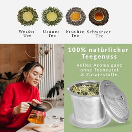 Tea Strainer Set of 2 - Rustproof Stainless Steel Tea Filter with Drip Tray | Fine Strainer for Loose Tea & Herbs | Reusable, Dishwasher Safe & BPA Free | Perfect for Cups & Pots (Silver)
