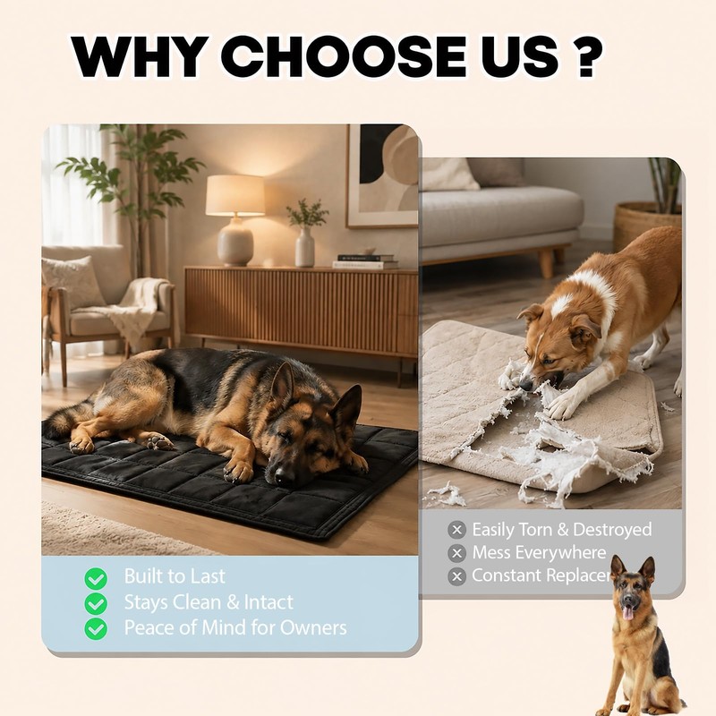 Chew Proof Dog Crate Pad, Waterproof, Tear-Resistant, Reinforced Stitching