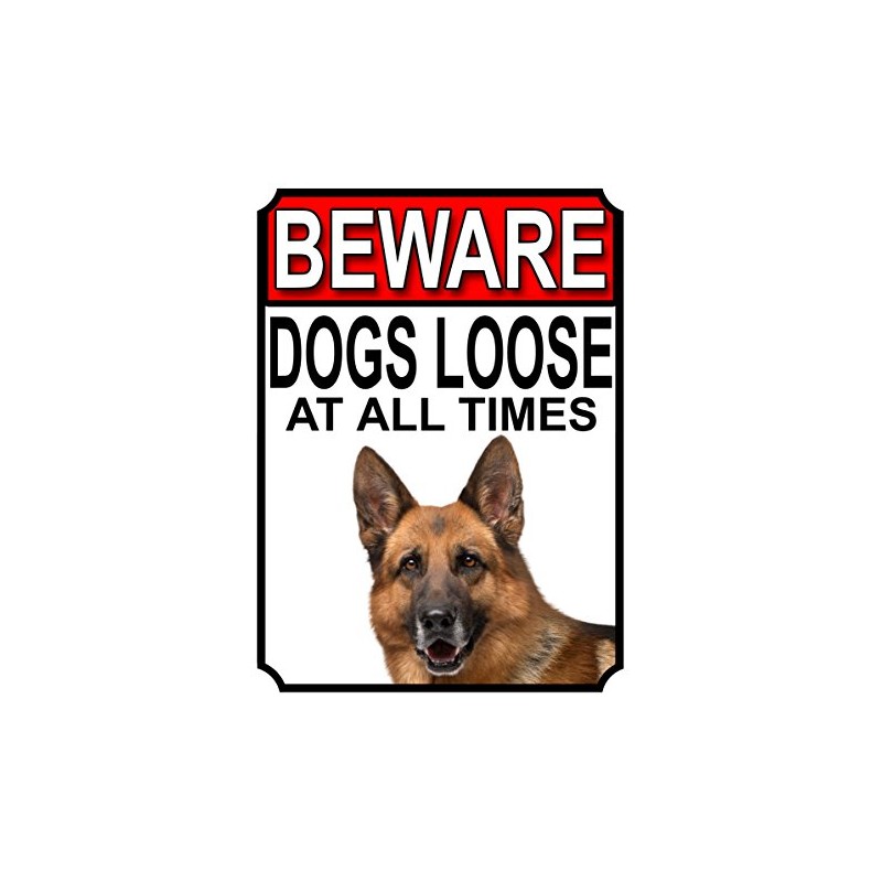 Shawprint BEWARE DOGS LOOSE AT ALL TIMES METAL SIGN GERMAN