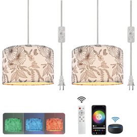 Hanging Lamp Plug in Pendant Light 2 Pack with Remote Control, 15Ft Hanging Lights with Plug in Cord Flower Lamp Shade Hanging lamps for Living Room Plug in Hanging Light Fixture for Bedroom, Kitchen