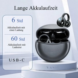 VANIR Open Ear Headphones, Ear Clip with Impressive Sound, Adaptive Bass Enhancement, 60 Hours Playback Time, IPX5 Waterproof, Lightweight Clip-On Design for Glasses & Small Ears, Sports & Training