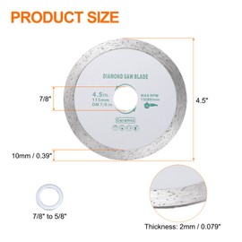 HARFINGTON 3pcs Diamond Saw Blade 4.5" Dia 7/8" Arbor Circular Cutting Wheel with 7/8" to 5/8" Arbor Adapter Reducer Ring 2mm Thick for Masonry Tile Marble Ceramics Concrete Cement, White