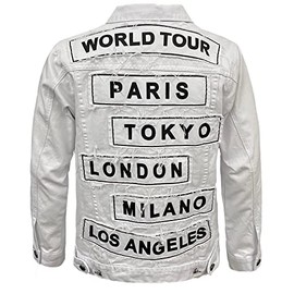 AIRNINE Men's Distressed Denim Jacket (AK192_White, X-Large)