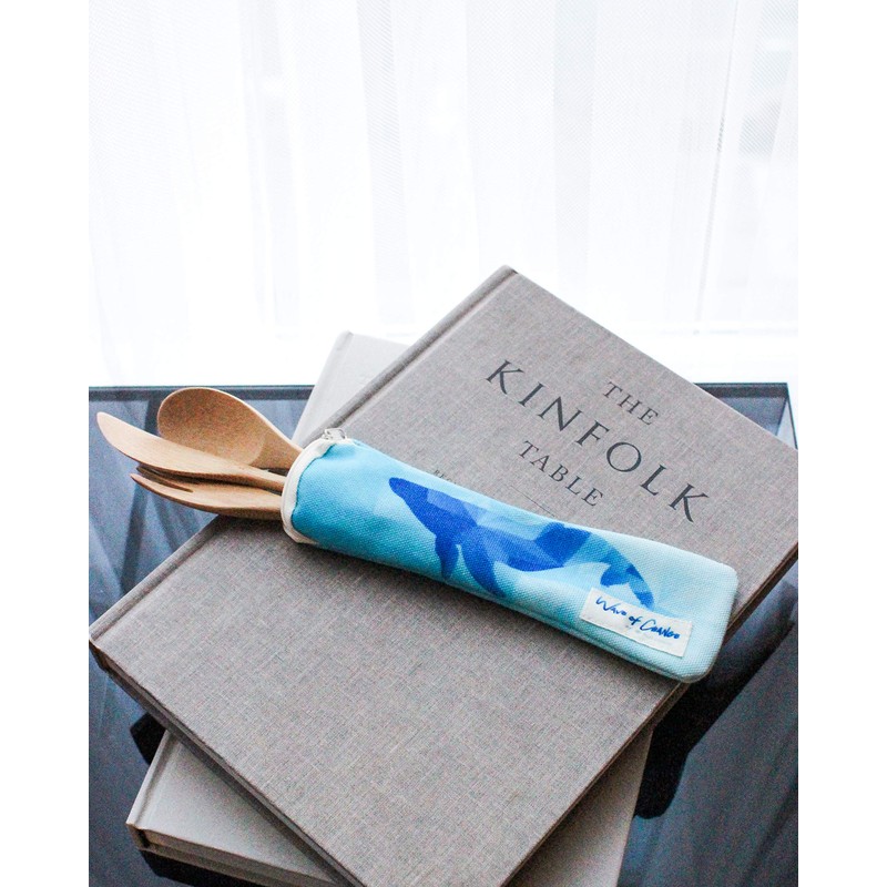 Waves of Change Reusable Bamboo Utensil Set w/Recycled Plastic Utensil