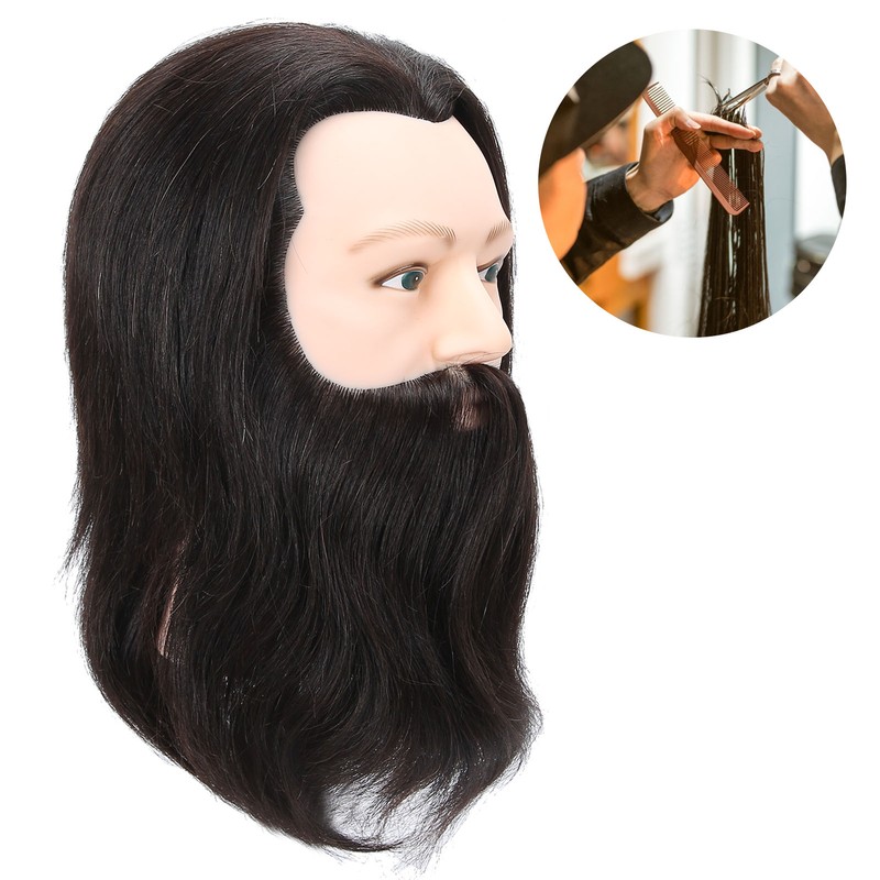 Salon Male Mannequin Head Human Hair Practice Hairdressing Training Head