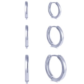 CUSUA 3 Pairs Small Huggie Hoop Earrings for Women 14K Gold Cartilage Hoop Earring | Hypoallergenic Tiny Huggie Earrings Sets for Men Women 6mm/8mm/10mm, Metal Silver, No Gemstone