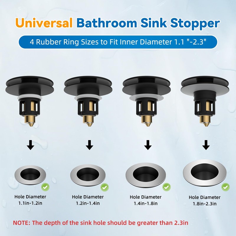 iFealClear Universal Black Bathroom Sink Stopper, Metal Pop Up Sink
