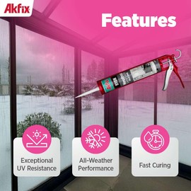 Akfix 918N Gray 100% Silicone Caulk for Kitchen and Bathroom (12x10.5 fl.oz.) - Solvent-Free, Low Odor, UV & Water Resistant, Fast Curing, Non-sag, High Elasticity Silicone Sealant | Grey, 12 Pack