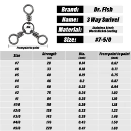 Dr.Fish 50 Pack 3 Way Swivel Fishing Tackle 30-220Lb Catfish Swivels Three Way Rigs Freshwater Saltwater Catfish Tackle (#5(40Lb)-50pk)