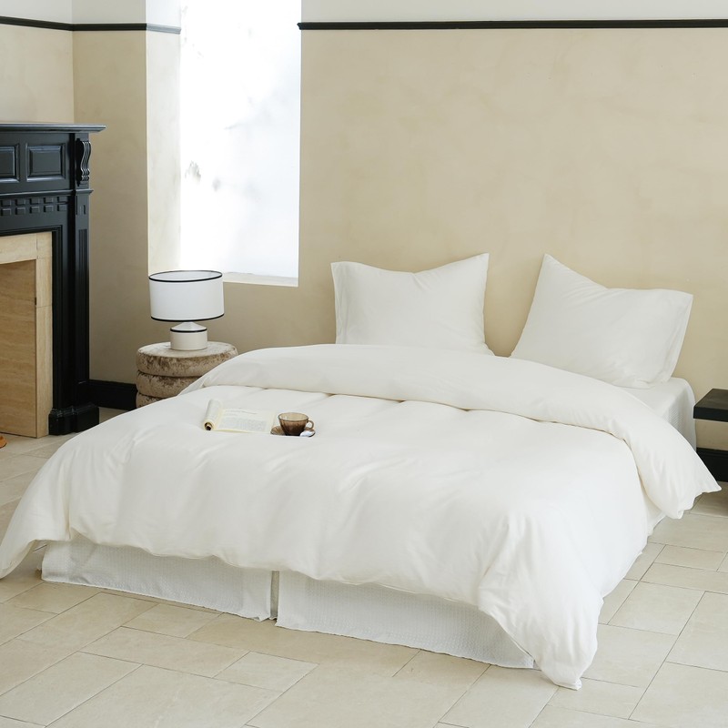 BISELINA Waffle Weave Bed Skirt, 14" Tailored Draped Basic Dust