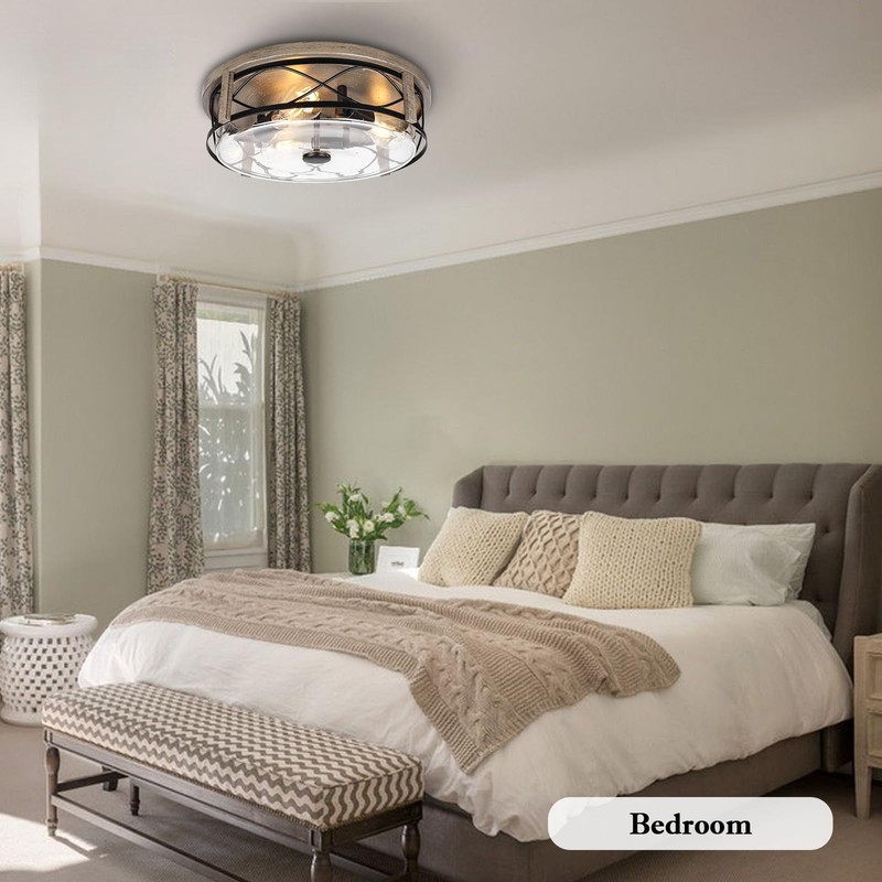 16 Inch Farmhouse Flush Mount Ceiling Light With Seeded Glass,