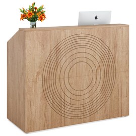 LITTLE TREE 47-Inch Reception Desk with Counter, Oak Front Desk Reception Room Table, Retail Counter for Checkout, Modern Welcome Desk for Lobby, Office, Beauty Salon