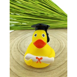 MC-Trend Original Academic Bath Duck with Diploma and Graduation Hat Vinyl Latex-Free Yellow Squeaky Duck Gift for Examination ABI High School University Graduation Study Lucky Charm