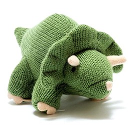 Triceratops Knitted Dinosaur Baby Rattle Moss Green, Suitable from Birth