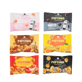 CHEF POPPIN Gourmet Coated Popcorn, Chef Poppin Melody Box B (Truffle + Boba Tea + Mango + Chili + Chocolate Oat milk + Strawberry Oat milk)