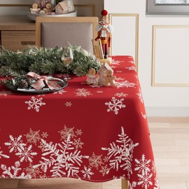 XCHI - Mantel rectangular de copos de nieve rojos de invierno, lavable, para interiores, comedor, hogar, fiesta, decoraciones de Navidad, 60 x 84 pulgadas