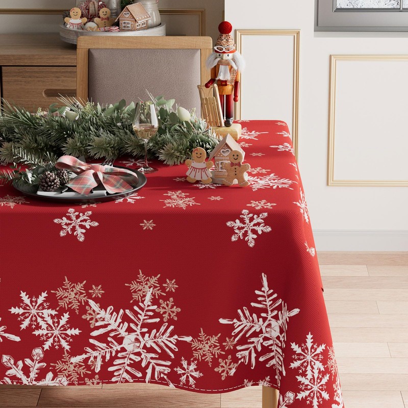 XCHI - Mantel rectangular de copos de nieve rojos de