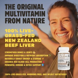 TURNER New Zealand 100% Live-Grass-Fed Beef Liver 180 Capsules, Supports Energy Production, Detoxification, Digestion, Immunity and Full Body Wellness, Non-GMO, 3000mg