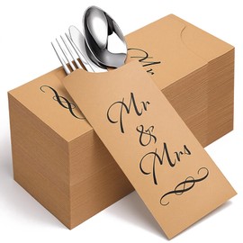 Lemecima 200 Pcs Mr. and Mrs. Paper Silverware Bags Wedding cutlery Sleeves Utensils Bag for DIY Wedding Silverware Holder Pockets Cutlery Flatware Bags for Engagement Dinner Bride Shower Party