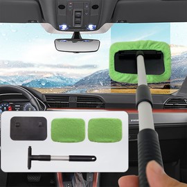 Smeyta Car Glass Cleaner Wiper,Car Windshield Cleaning Tool, Microfiber Car Window Cleaner with Extendable Handle,Auto Glass Wiper Kit(Green Square)