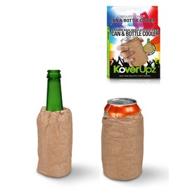 TYVEK BROWN BAG ARTWORK INSULATED CAN & BOTTLE COOLER SLEEVE SOFT REUSABLE COLLAPSIBLE COVER FOR PARTIES, EVENTS OR WEDDINGS BUM COLD DRINK COOLIE THERMAL 12 oz Beer