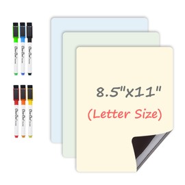 Magnetic Dry Erase Board - 8.5”x11” Dry Erase Whiteboard in 3 Colors - Reusable Blank Whiteboard for Fridge – 6 Dry Erase Markers Included