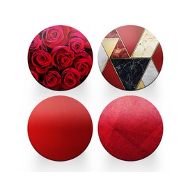 4 x Round Art Deco Coasters - Red Roses Agate Marble Effect Set Theme Women House Warming Circle Drinks Kitchen Decoration Décor Gift #80170