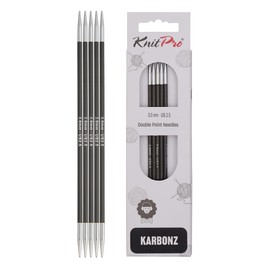 KnitPro 20 cm x 3 mm Karbonz Double Pointed Needles, Black and Silver