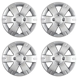 New Wheel Covers Hubcaps Replacements Fits 2007-2012 Nissan Sentra; 15 Inch; 6 Spoke; Silver Color; Plastic; Set of 4; Standard Leg