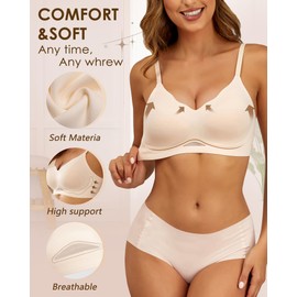 HORISUN Womens Wireless Comfort Tshirt Bra Full Coverage No Underwire Mesh Breathable Padded Seamless Bras for Women Nude,XL