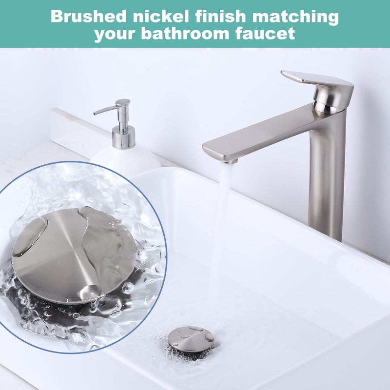 Bathroom Sink Drain Without Overflow, ARCORA Brushed Nickel Pop Up