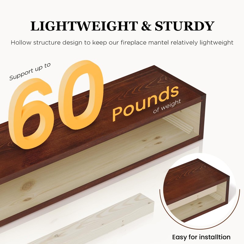 LDB_BUILDING 84" Solid Wood Fireplace Mantel, 6" Thick Rustic Floating