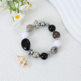 Jules D. Chunky Beaded Bracelets for Women Silver Gold Plated Colorful Crystal Glass Murano Beads Stretch Bracelets (Black and White)