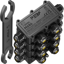 PEBA Waterproof Junction Box Earth Cable Connector IP68 Distribution Box Outdoor Distributor 4 mm - 8 mm and 8 mm - 12 mm Cable for Outdoor Garden Outdoor Waterproof Connector Box 4-Way Black Pack of