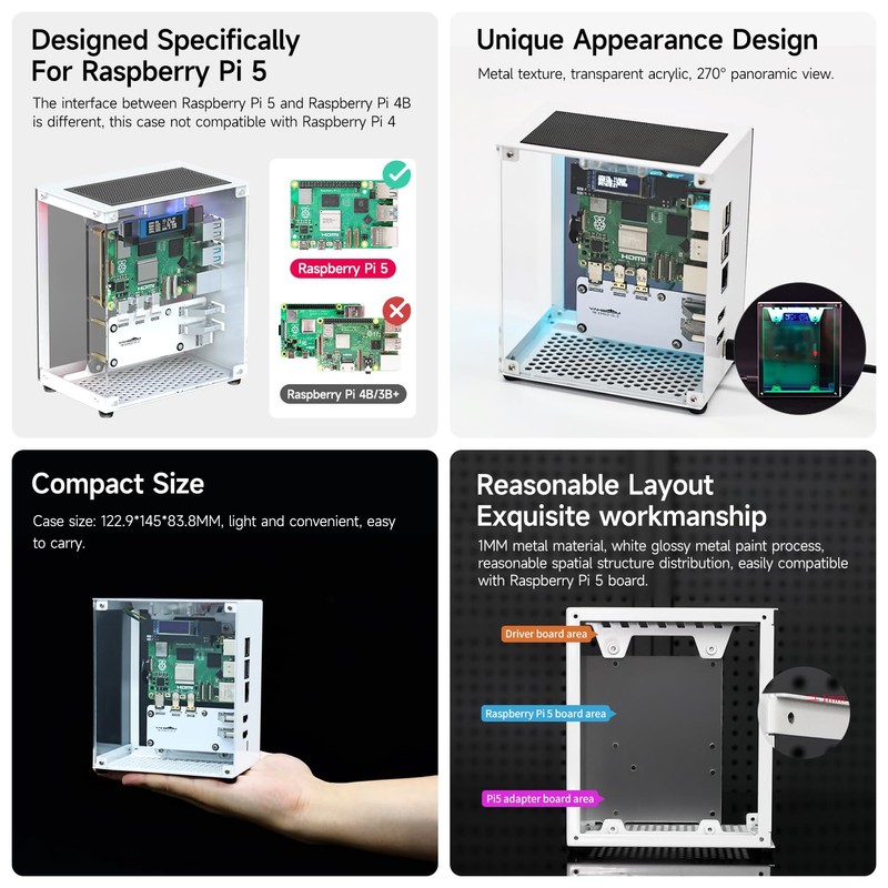 Yahboom Raspberry Pi 5 M.2 SSD PCIe Mini PC Case