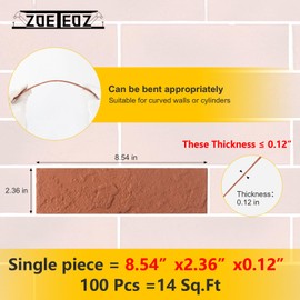 Zoeteoz 4 Pcs Faux Thin Brick 3D Wall Tiles Veneers, 8.54'' X 2.36''X0.1'', Realistic Brick Texture and Lightweight, Suitable for Various Indoor and Outdoor Scenes (Orange Red)