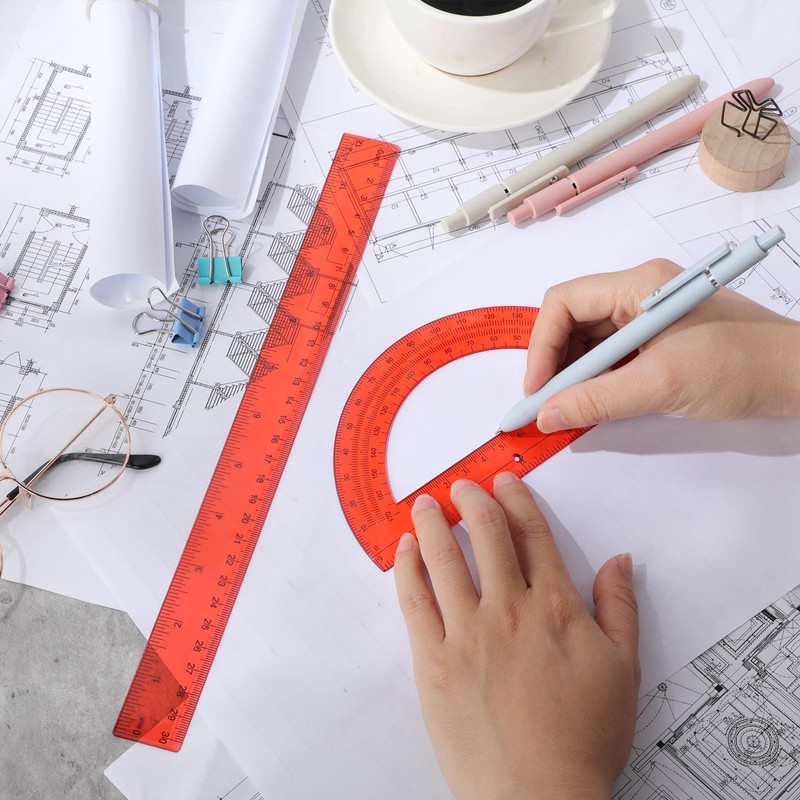 Zonon 2 Pack 12'' Plastic Ruler and 6'' Plastic Protractor