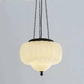 FCTWAKS Large Milk Glass Pendant Light, 14" Mid Century Modern Schoolhouse Ceiling Light Fixture, Vintage Chandelier for Bedroom, Dining Room, Hallway, Kitchen Island, Bulb Included, White