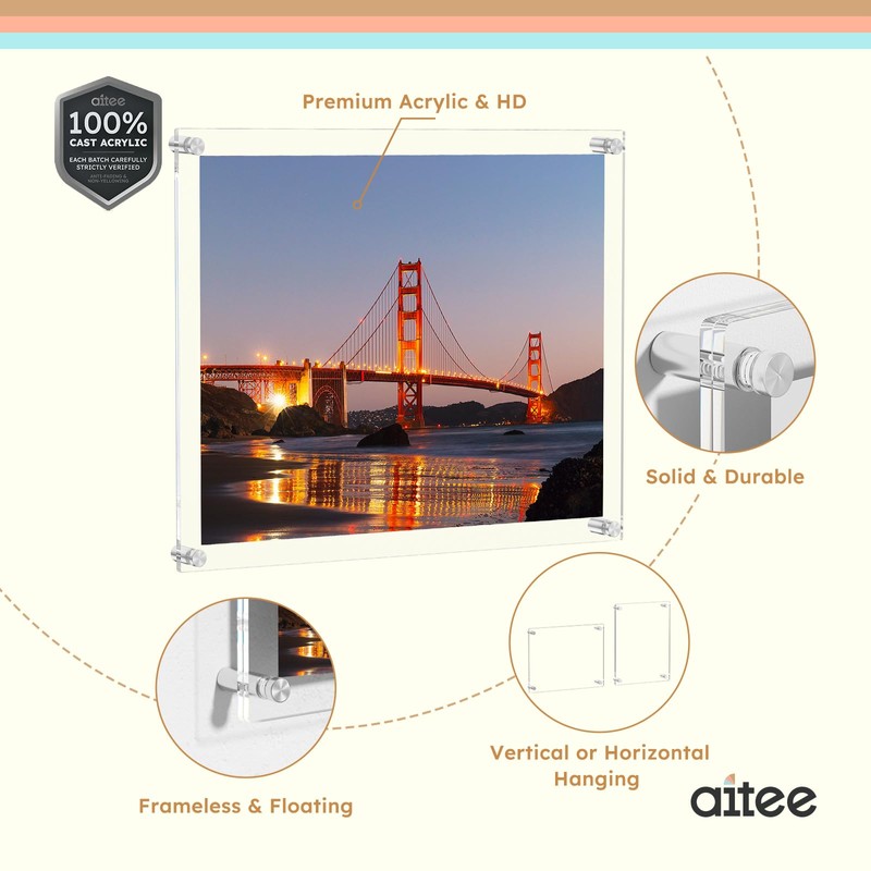 AITEE Large Acrylic Floating Picture Frame 18×24，Clear Photo Frame Wall