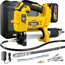 Bravex Cordless Grease Gun Battery Powered, 12,000 PSI Electric Grease Gun 21V, 40” High Pressure Long Hose, Rechargeable Battery Pack Included