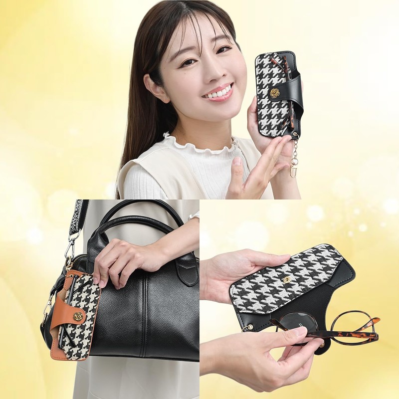 [ENTRAMBI] 千鳥格子 PUレザー メガネケース 眼鏡ケース メガネ ケース レザー ソフト めがね