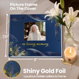 Braveriky Elegant Funeral Guest Book, 9"x7.5", Navy