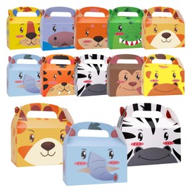 20PCS Safari Jungle Party Favor Boxes, Candy Treat Bags for Zoo Animal Birthday Party, Paper Gift Boxes and Goodie Bags for Kids Birthday Party
