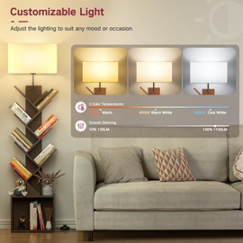 OUTONLIFE 9 Tier Tree Bookshelf with Lamp, Remote, Timer & Storage Cabinet, Dimmable Modern Tall Floor Standing Corner Book Shelf, Small Narrow Wood Bookcase for Living Room, Bedroom, Office (Walnut)