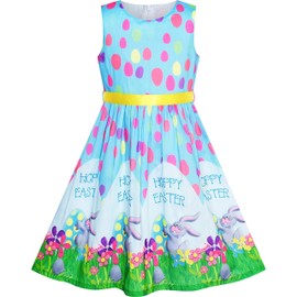 Girls Dress Easter Bunny Egg Hunt Blue Casual Party Size 2-3
